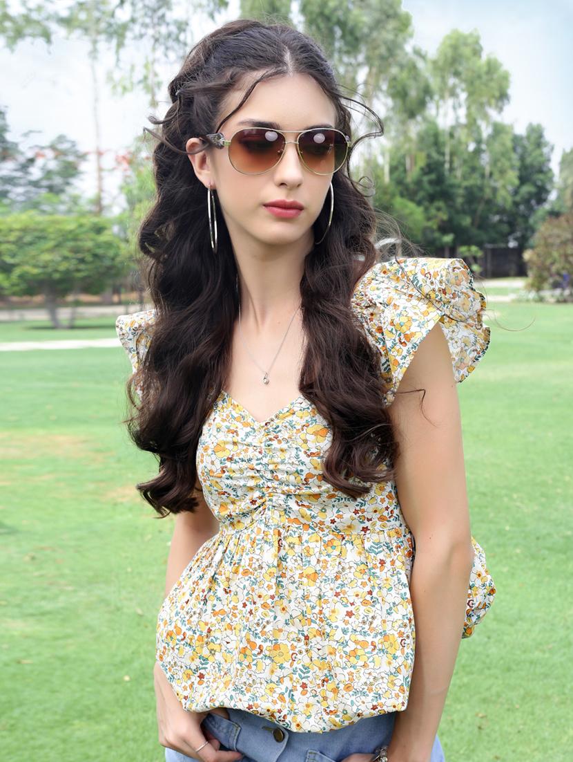 women floral print ruffle sleeve peplum top - 21957861 - Standard Image - 1