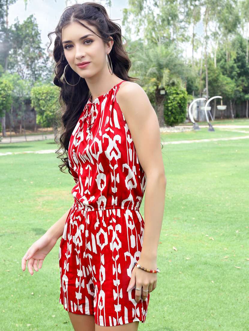 women printed halter neck sleeveless romper