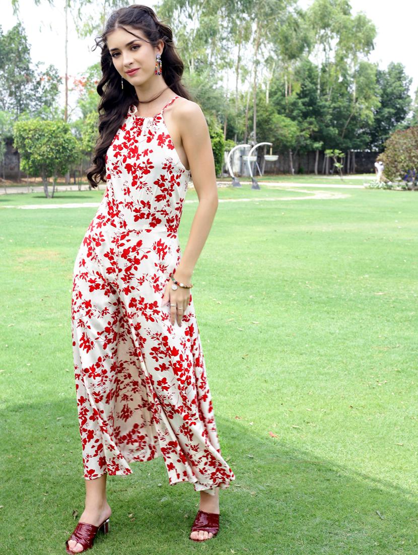 women floral print halter neck flared jumpsuit - 21957873 - Standard Image - 1