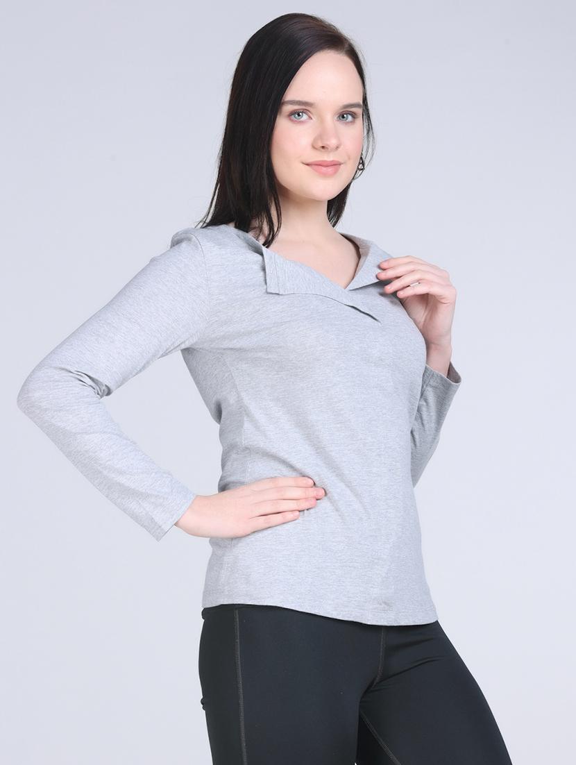 women grey solid long sleeve regular top - 21957874 - Standard Image - 1