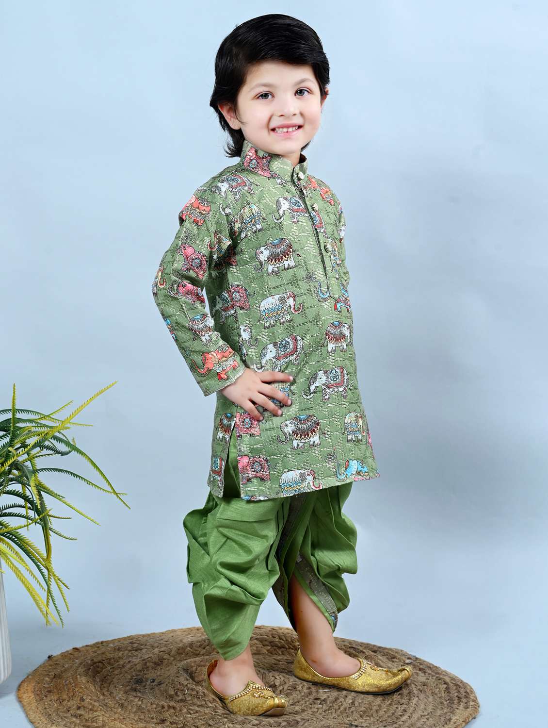 kids printed mandarin neck dhoti kurta set - 21957883 - Standard Image - 1