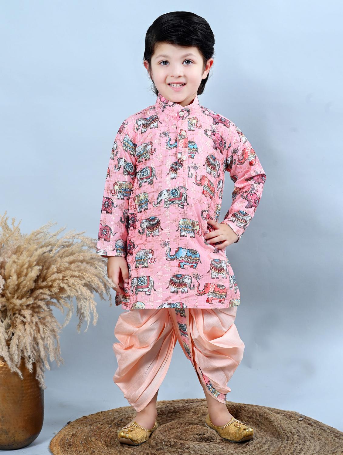 kids printed mandarin neck dhoti kurta set 