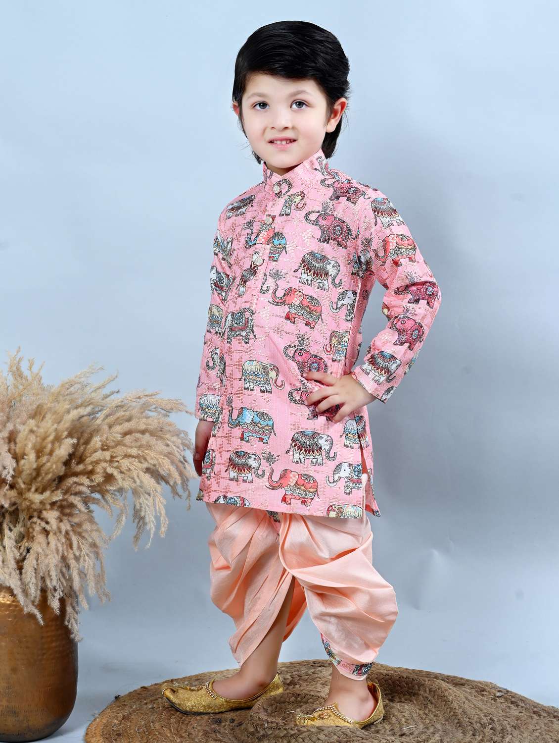 kids printed mandarin neck dhoti kurta set  - 21957884 -  Standard Image - 1