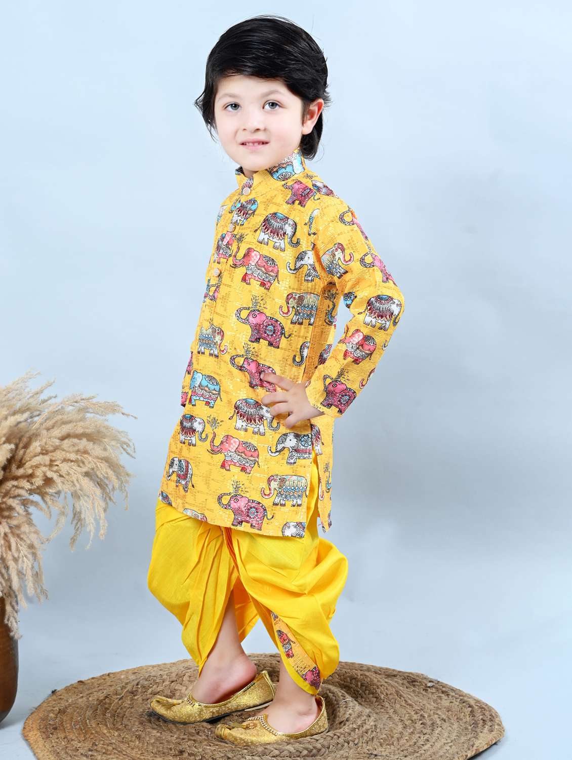 kids printed mandarin neck dhoti kurta set - 21957885 - Standard Image - 1