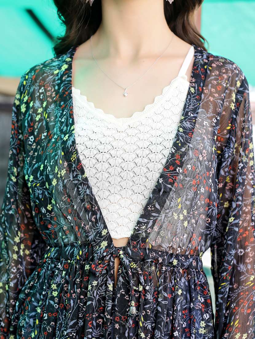 womne floral print long sleeve shrug - 21957887 -  Standard Image - 4