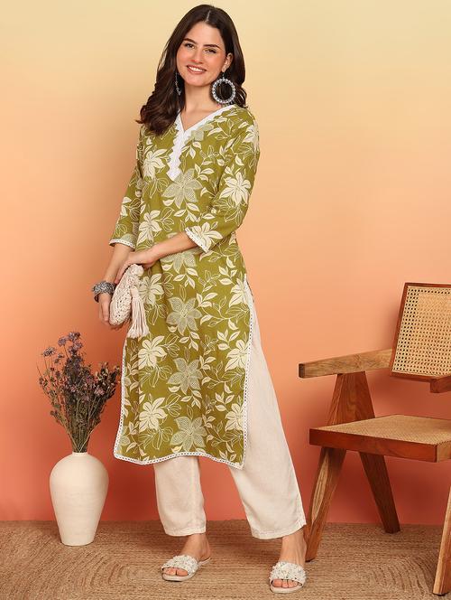 women three quarter sleeve straight kurta - 21957895 - Standard Image - 0