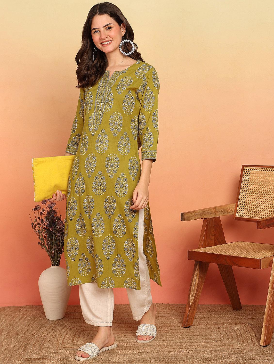 women three quarter sleeve straight kurta - 21957896 - Zoom Image - 0