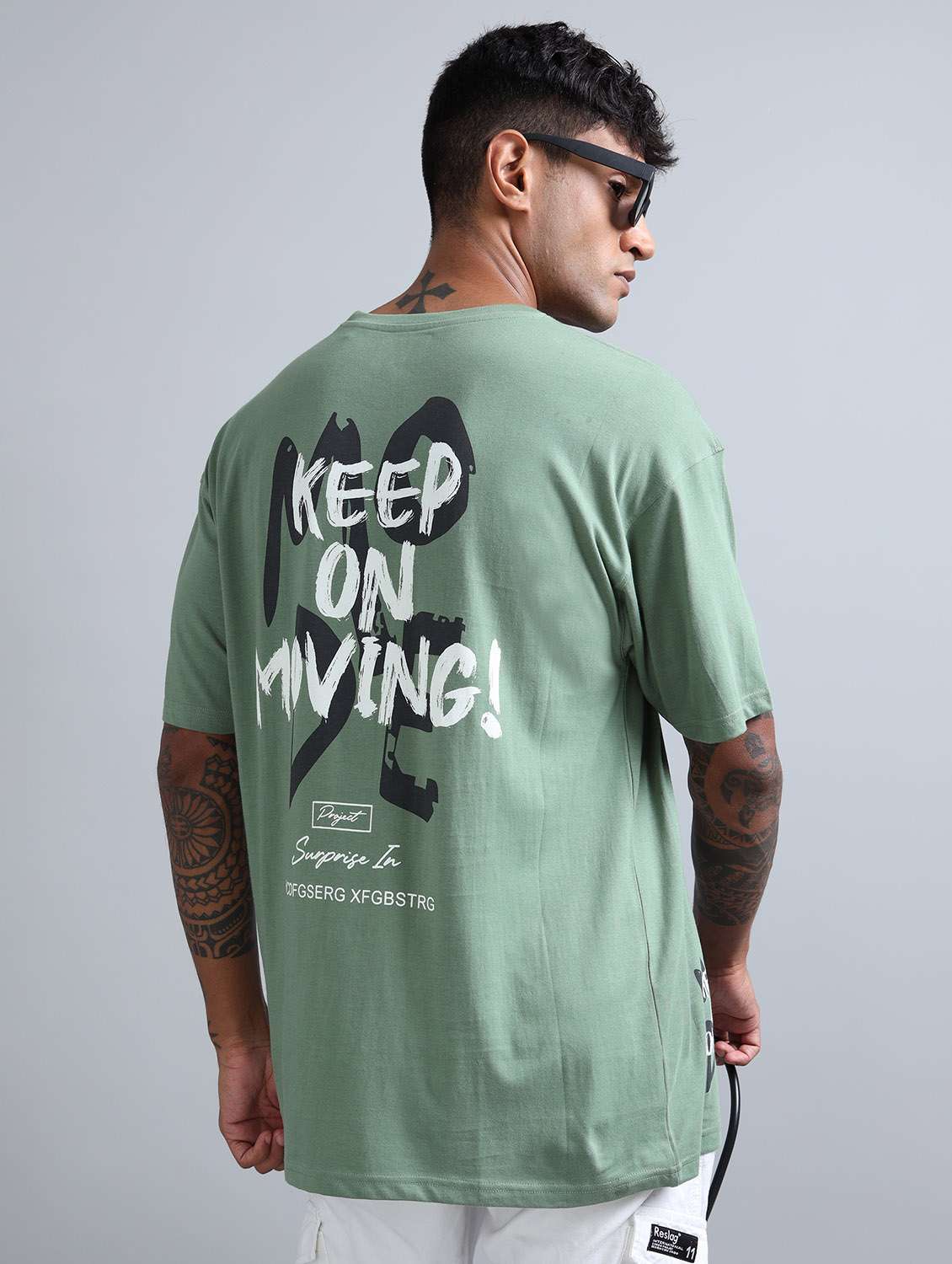 men front & back print round neck oversized t-shirt