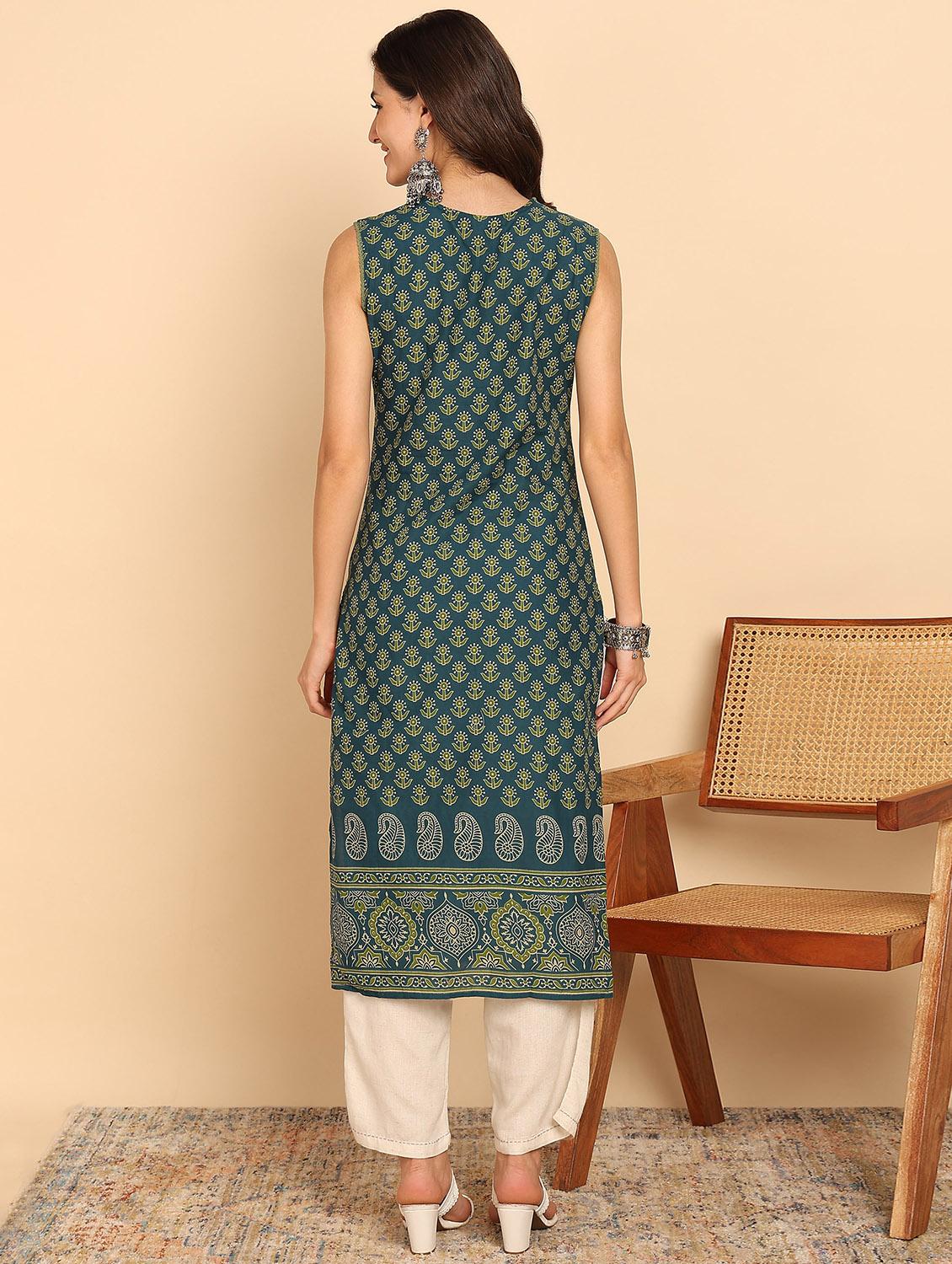 women floral printed sleeveless straight kurta - 21957920 - Standard Image - 4