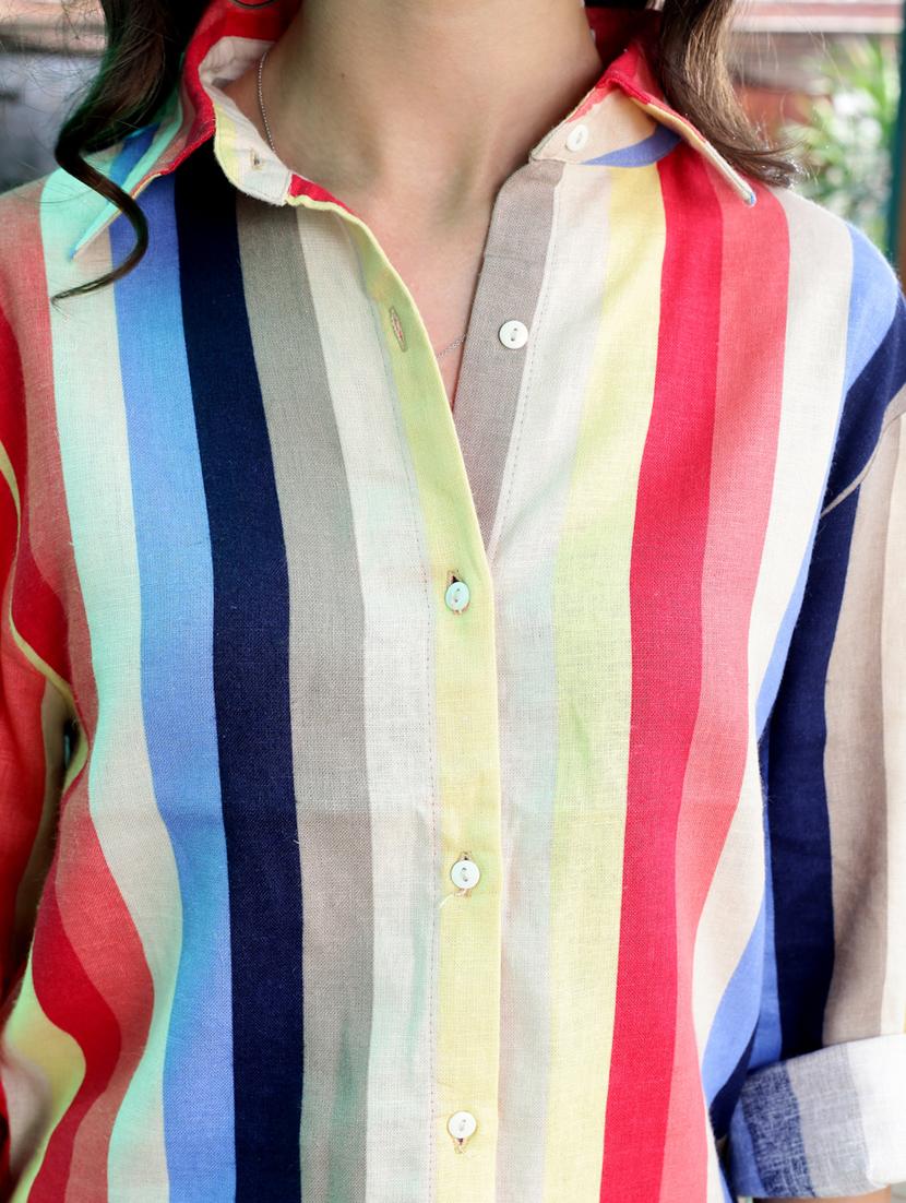 women striped collared long sleeve shirt - 21957921 - Standard Image - 4