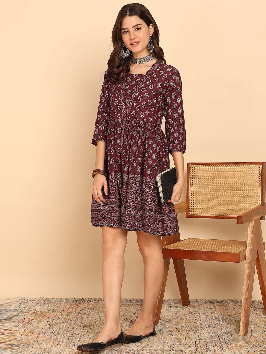 women maroon printed fit & flare ethnic dress - 21957941 -  Standard Image - 1
