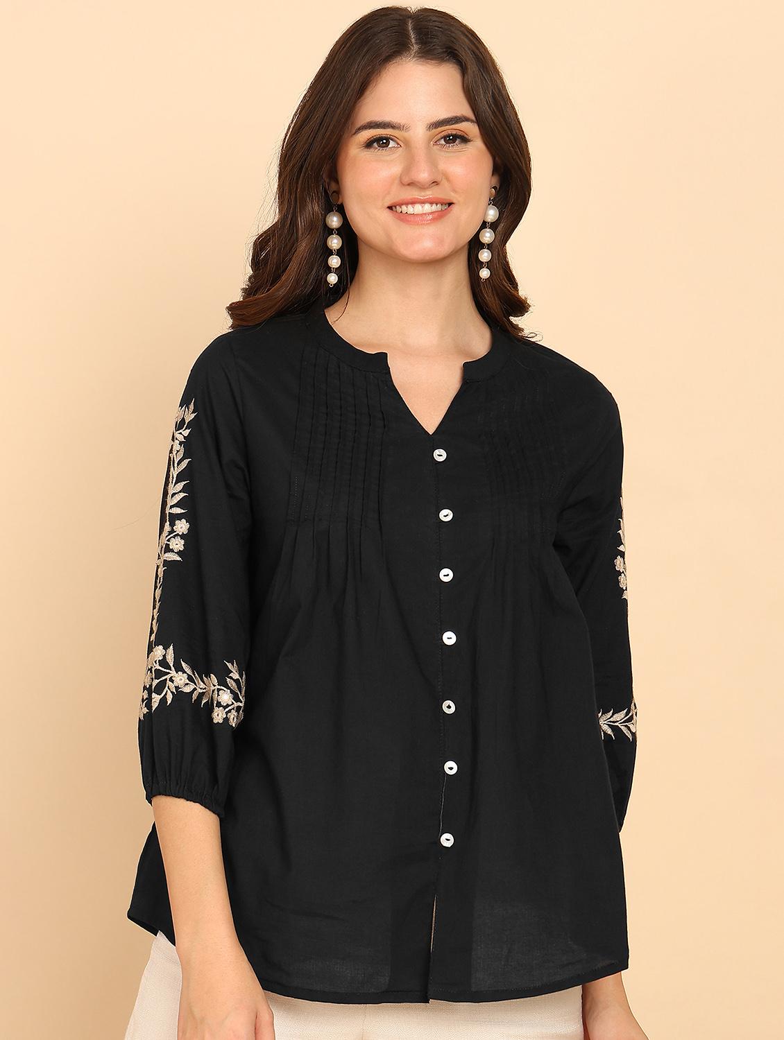 women embroidered three quarter sleeve ethnic top - 21957945 - Standard Image - 1