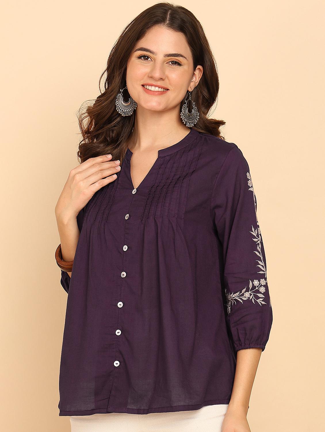 women embroidered three quarter sleeve ethnic top - 21957946 - Standard Image - 1