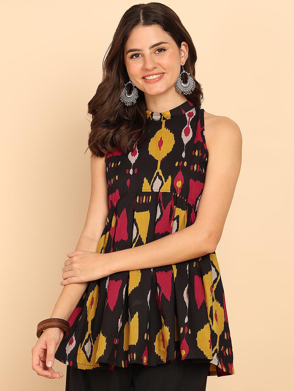 women printed sleeveless halter neckflared kurti - 21957950 -  Standard Image - 1