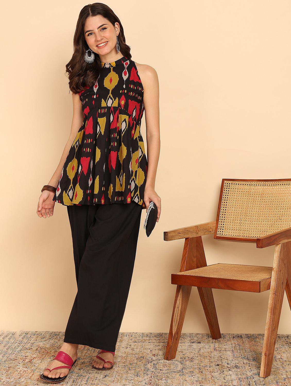 women printed sleeveless halter neckflared kurti - 21957950 - Standard Image - 4