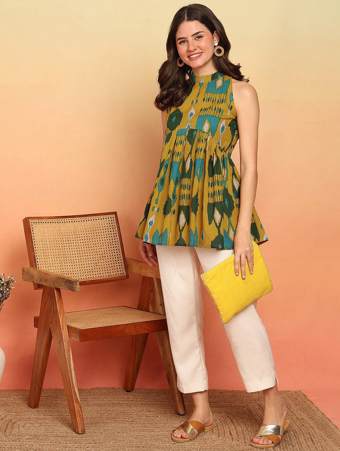 women printed halter neck sleeveless flared kurti - 21957951 - Standard Image - 1