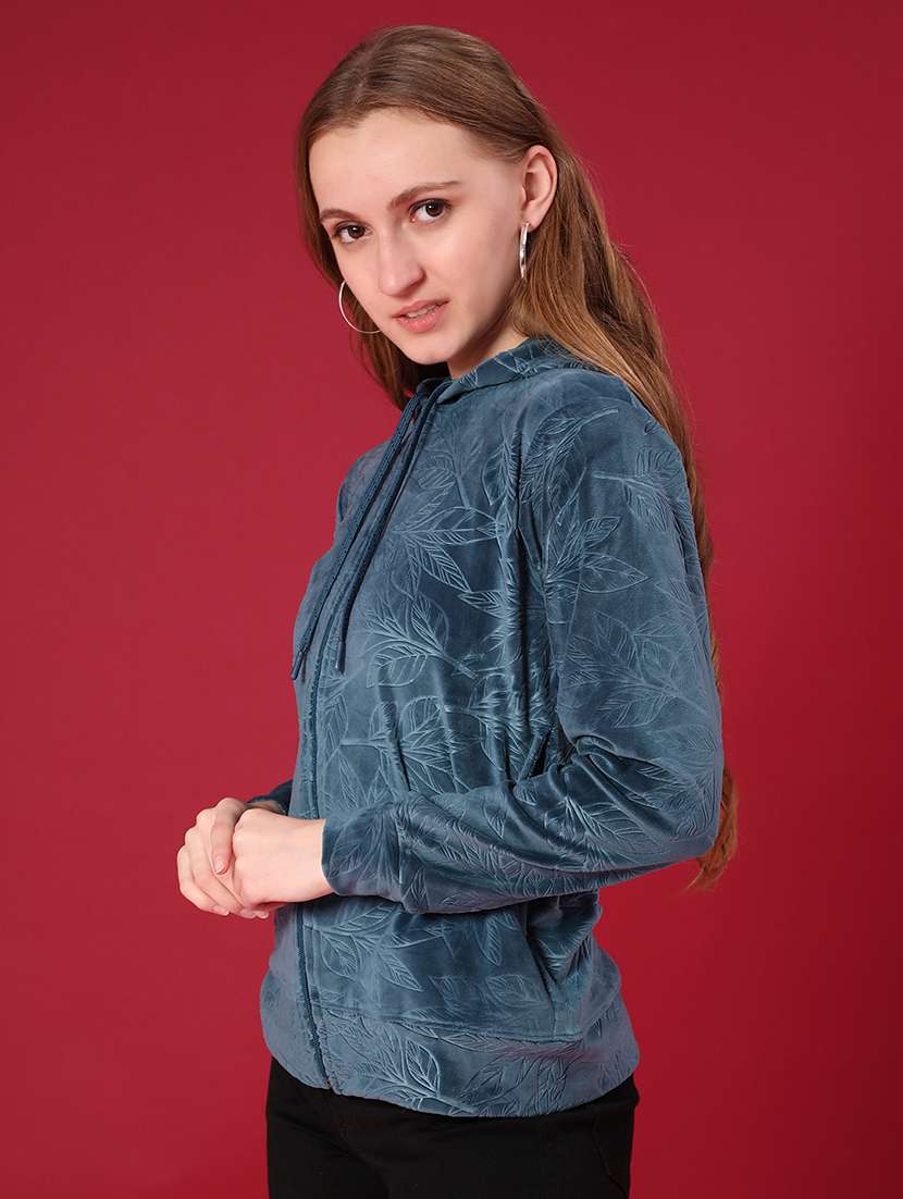 women self designed long sleeve hooded sweatshirt - 21958021 -  Standard Image - 1