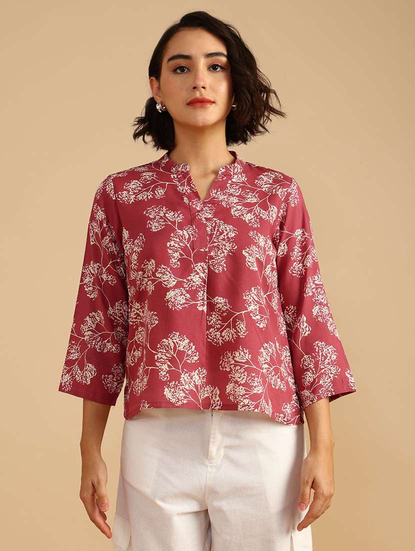 women printed printed quarter sleeve a-line top - 21958055 -  Standard Image - 1