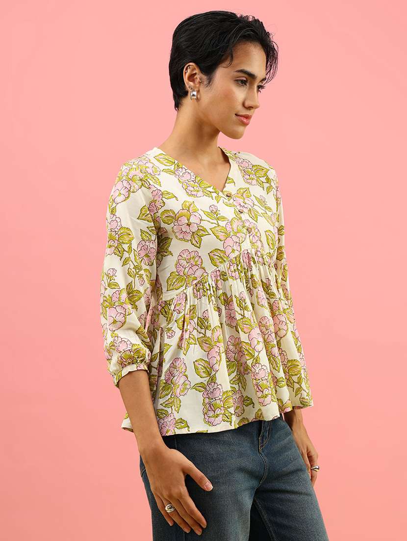 women printed three quarter sleeve kurti - 21958056 -  Standard Image - 1