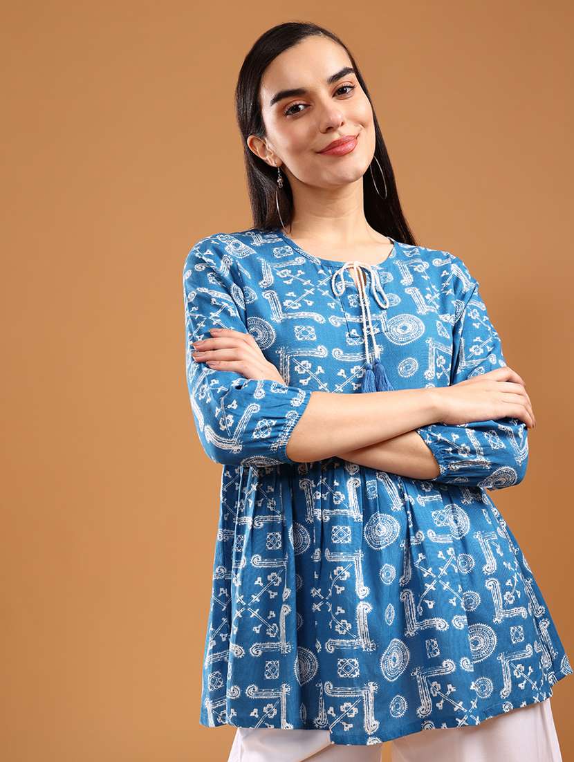women printed three quarter sleeve kurti - 21958057 -  Standard Image - 1