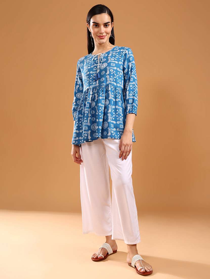 women printed three quarter sleeve kurti - 21958057 -  Standard Image - 4