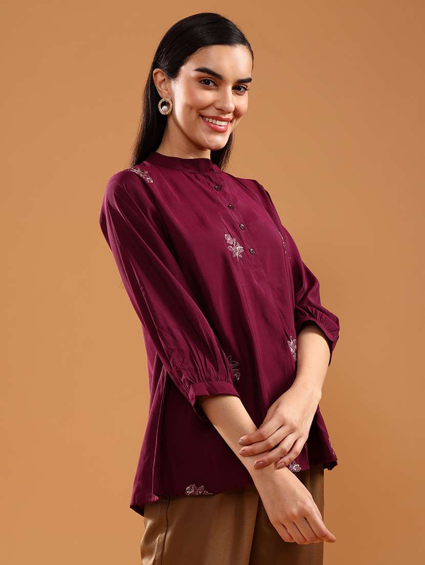 women embroidered three quarter sleeve kurti - 21958058 -  Standard Image - 1