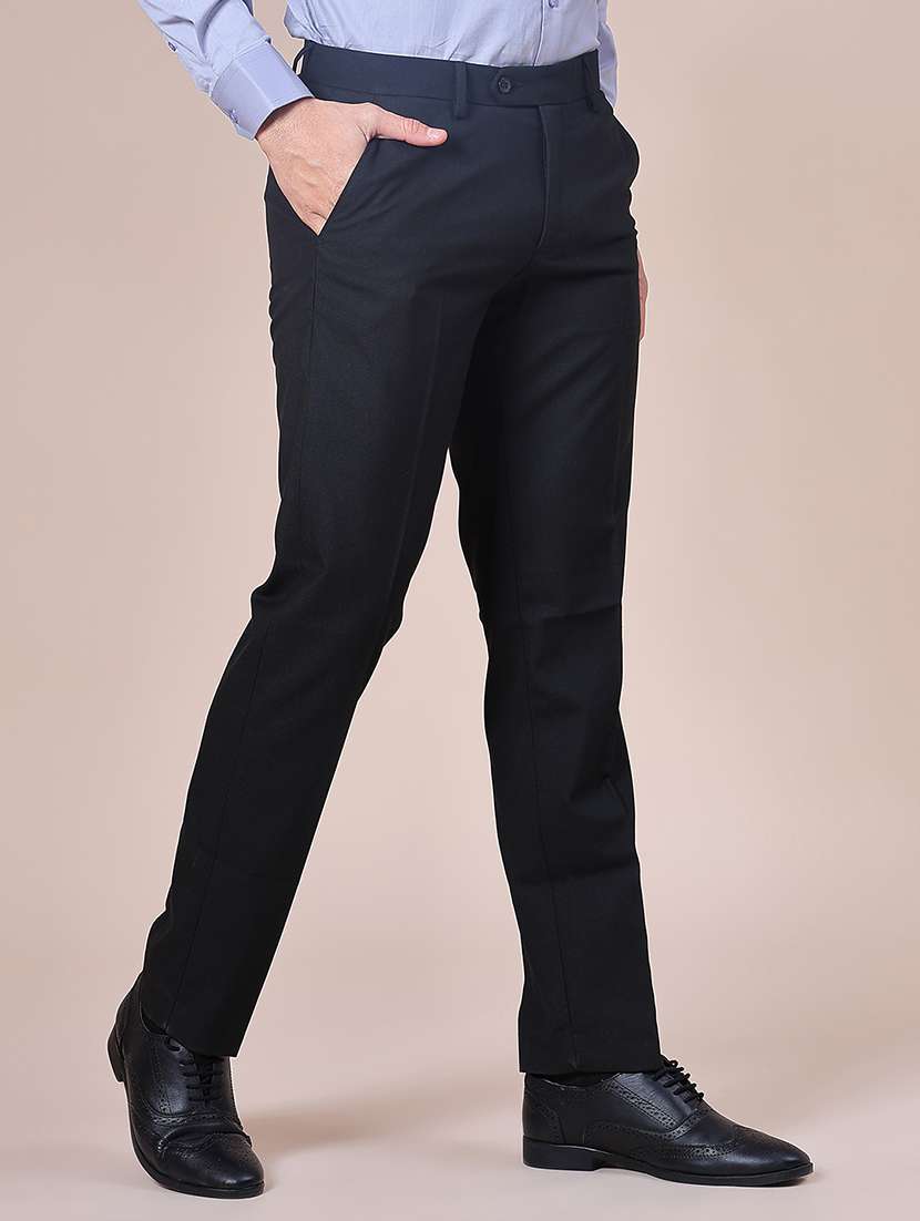 men solid mid rise flat front formal trouser - 21958121 -  Standard Image - 1