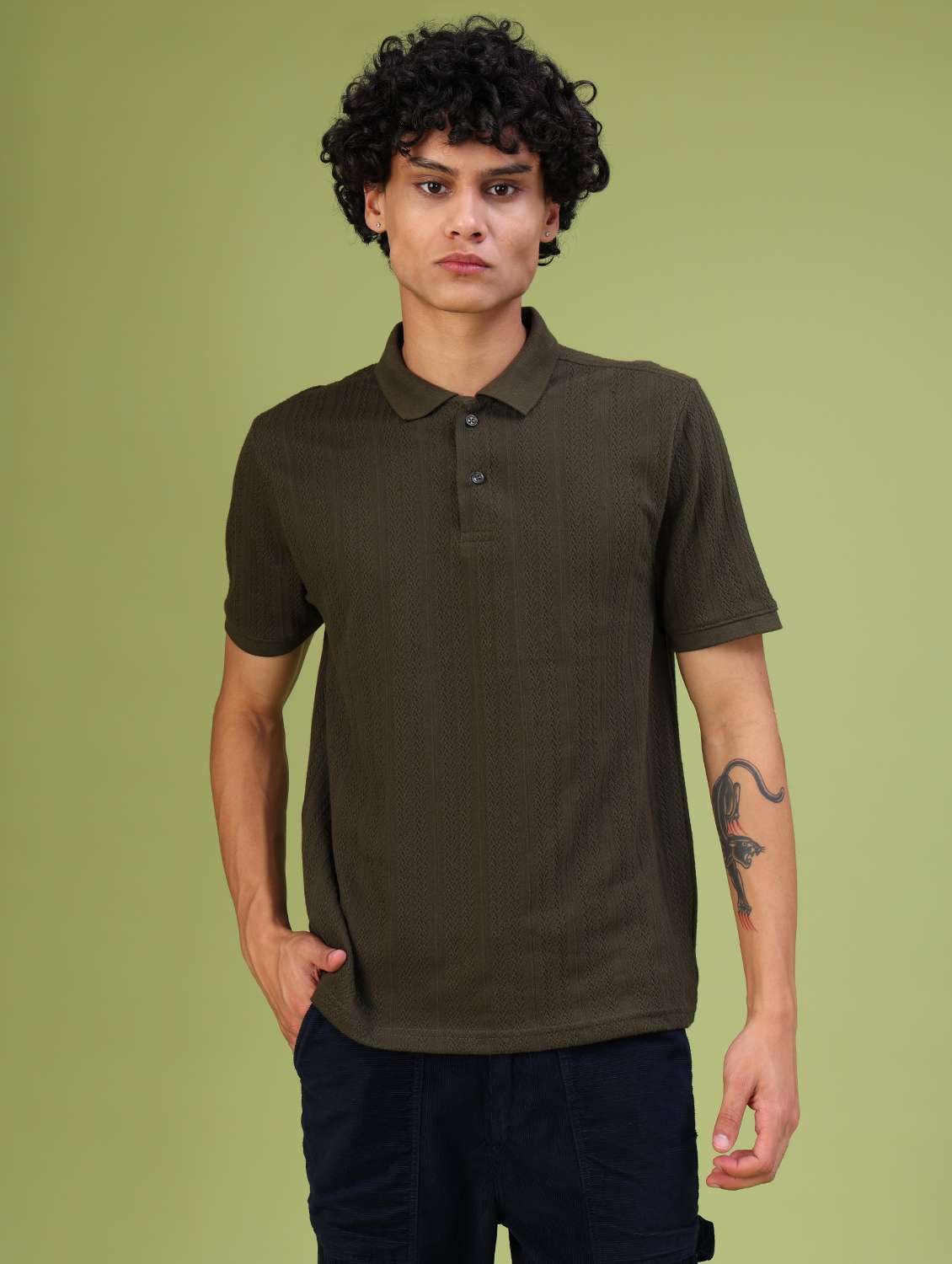 olive jacquard tshirt - 21958189 - Standard Image - 1