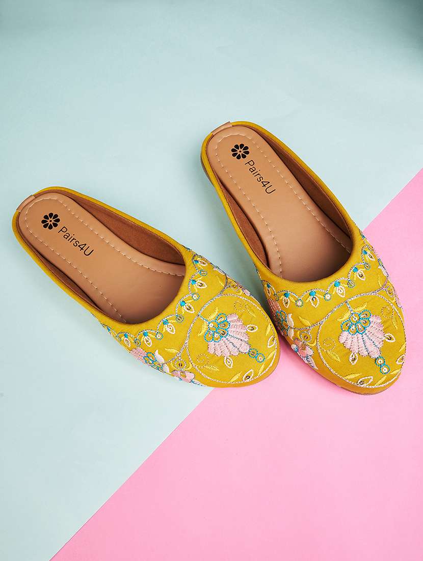 women embroidered slip on mule