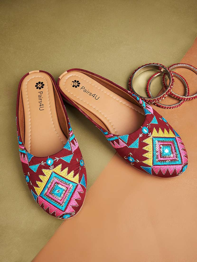women embroidered slip on mule
