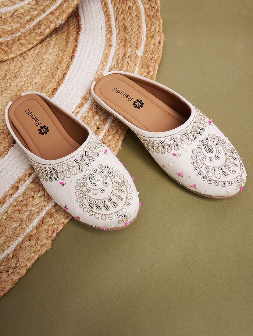 women embroidered slip on mule