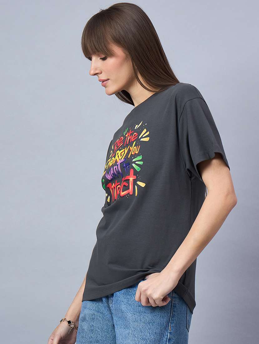 women printed short sleeve loose fit t-shirt - 21958277 - Standard Image - 1
