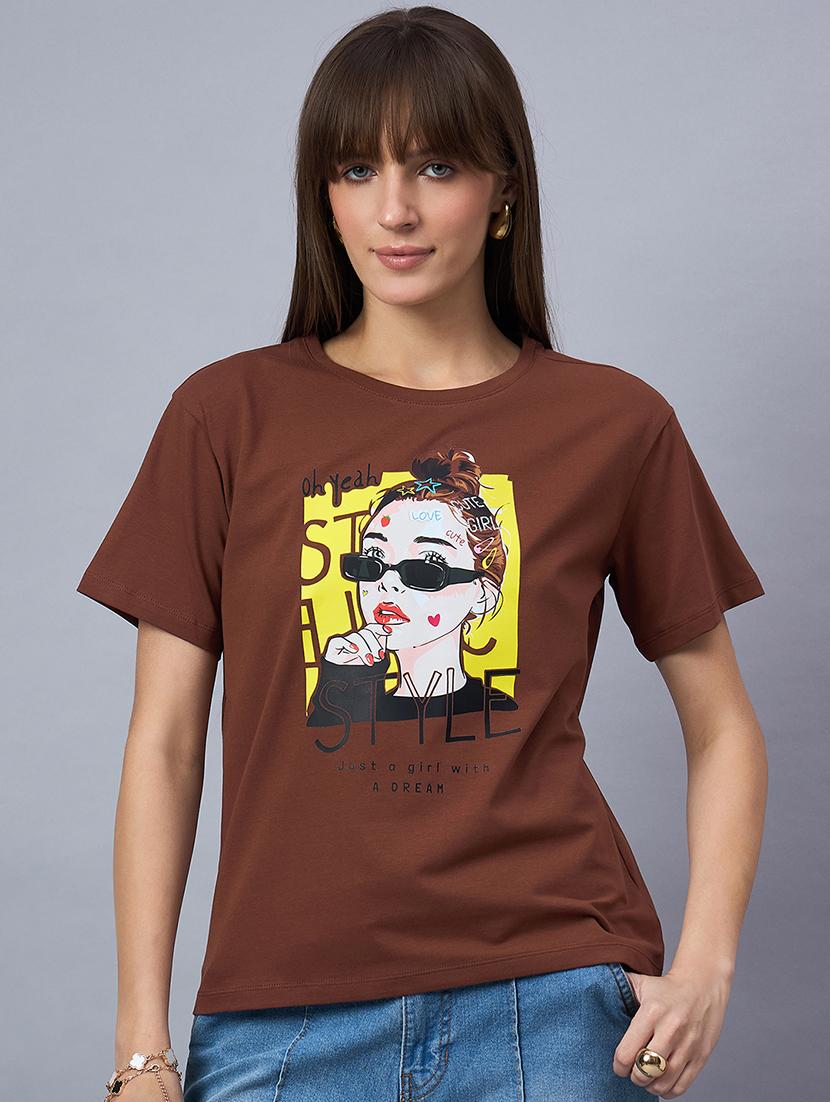 women printed short sleeve loose fit t-shirt - 21958281 - Standard Image - 1
