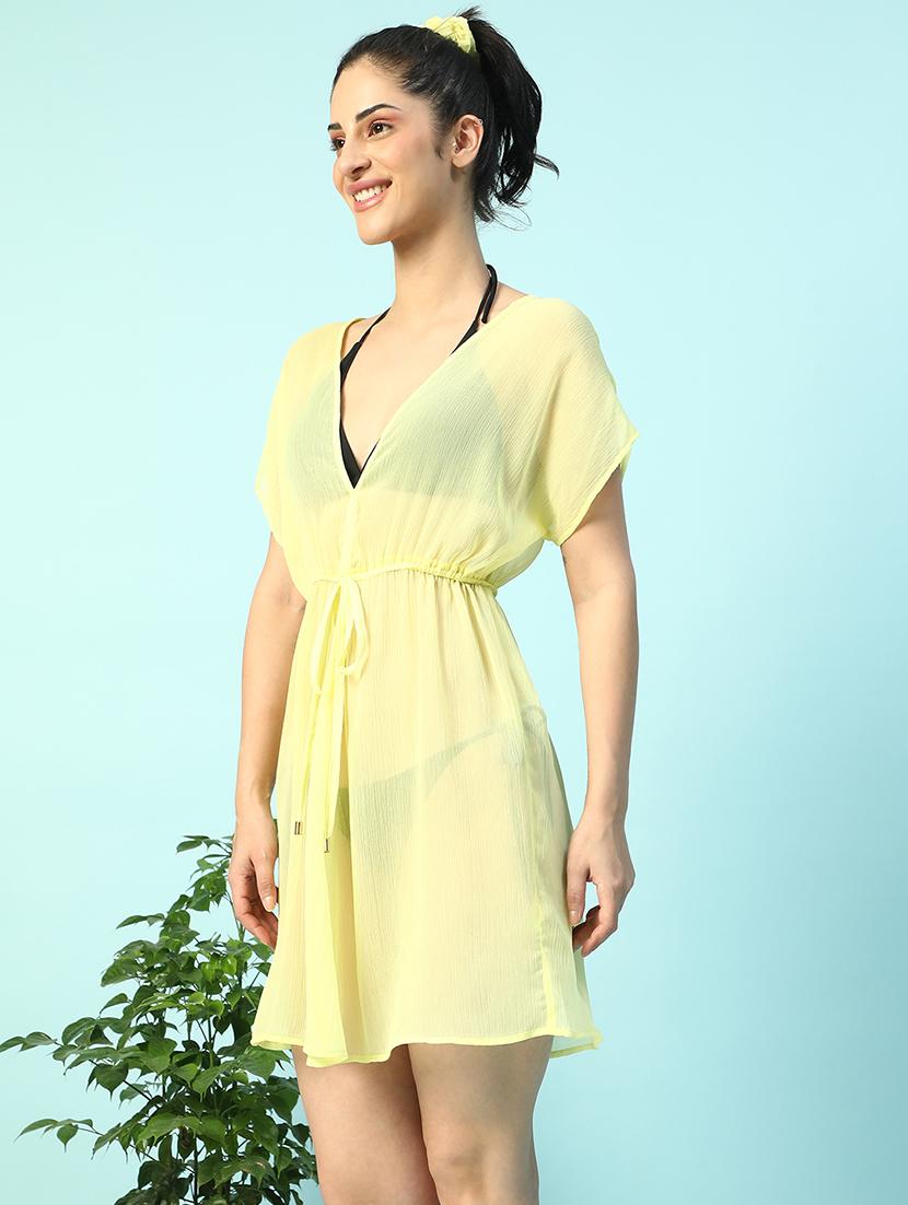 women solid sheer beachwear coverup kaftan - 21958308 - Standard Image - 1