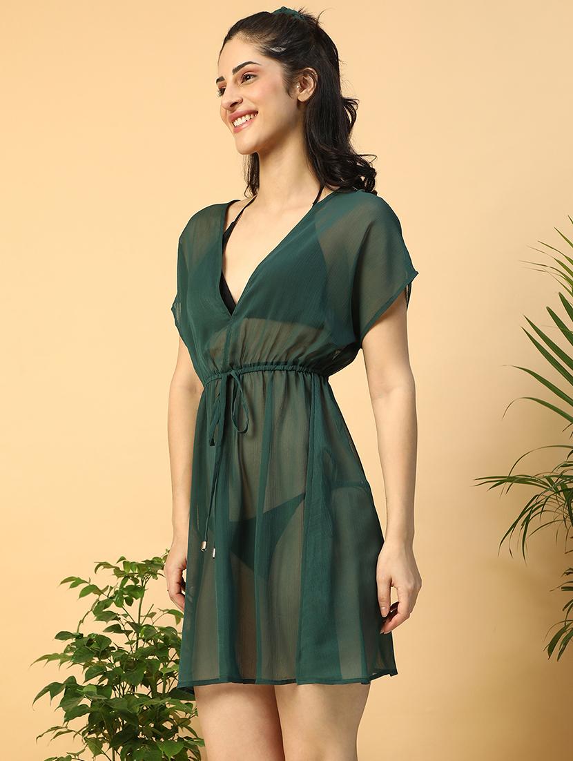women solid sheer beachwear coverup kaftan  - 21958309 -  Standard Image - 1