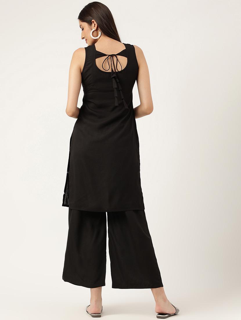 women embroidered sleeveless kurta palazzo set - 21958332 - Standard Image - 4