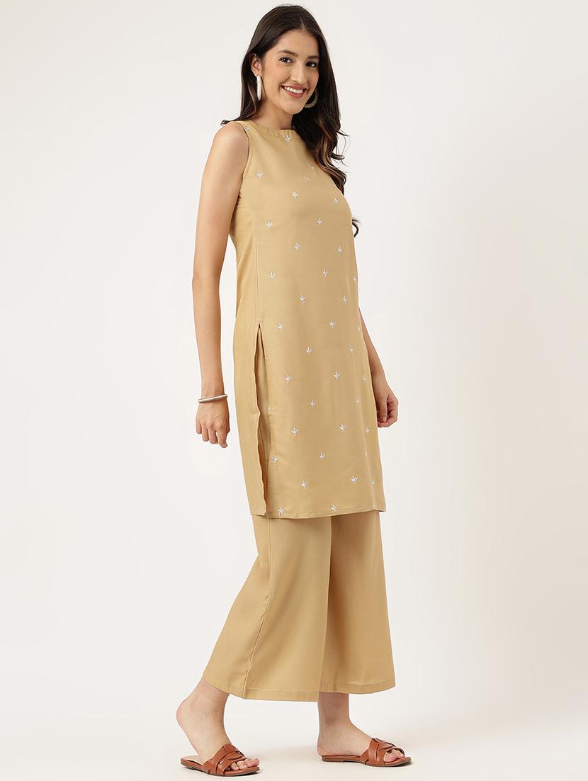 women embroidered sleeveless kurta palazzo set - 21958333 -  Standard Image - 1