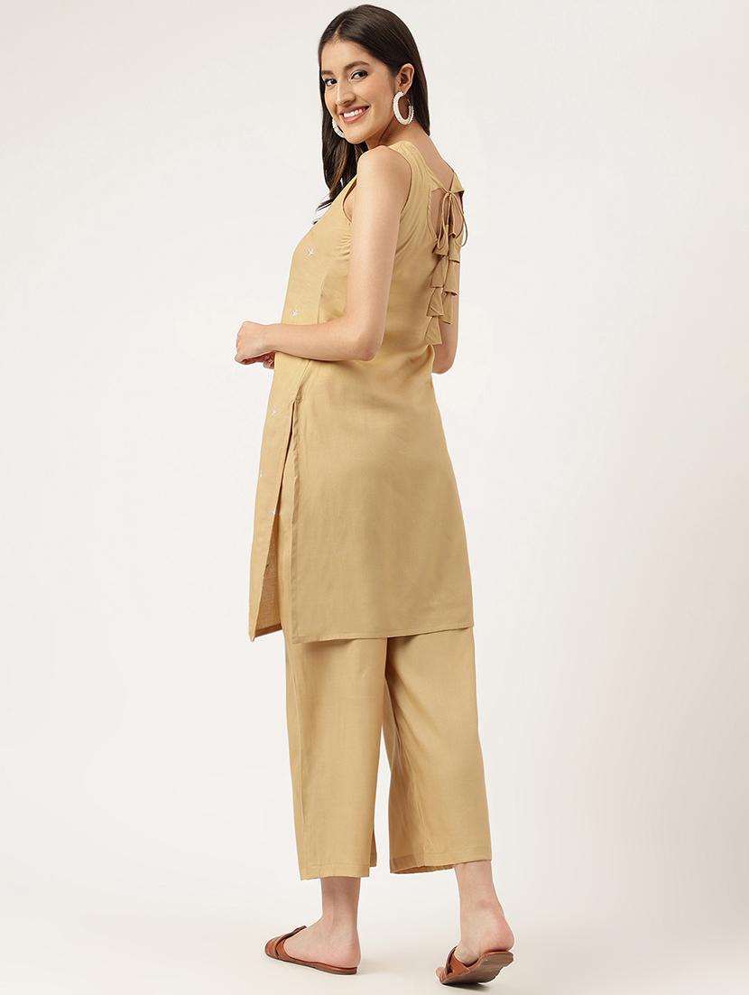 women embroidered sleeveless kurta palazzo set - 21958333 - Standard Image - 4