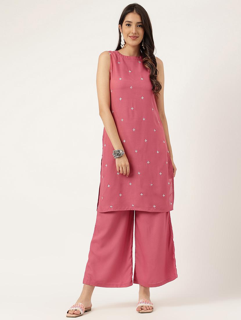 women embroidered sleeveless kurta palazzo set - 21958336 -  Standard Image - 1