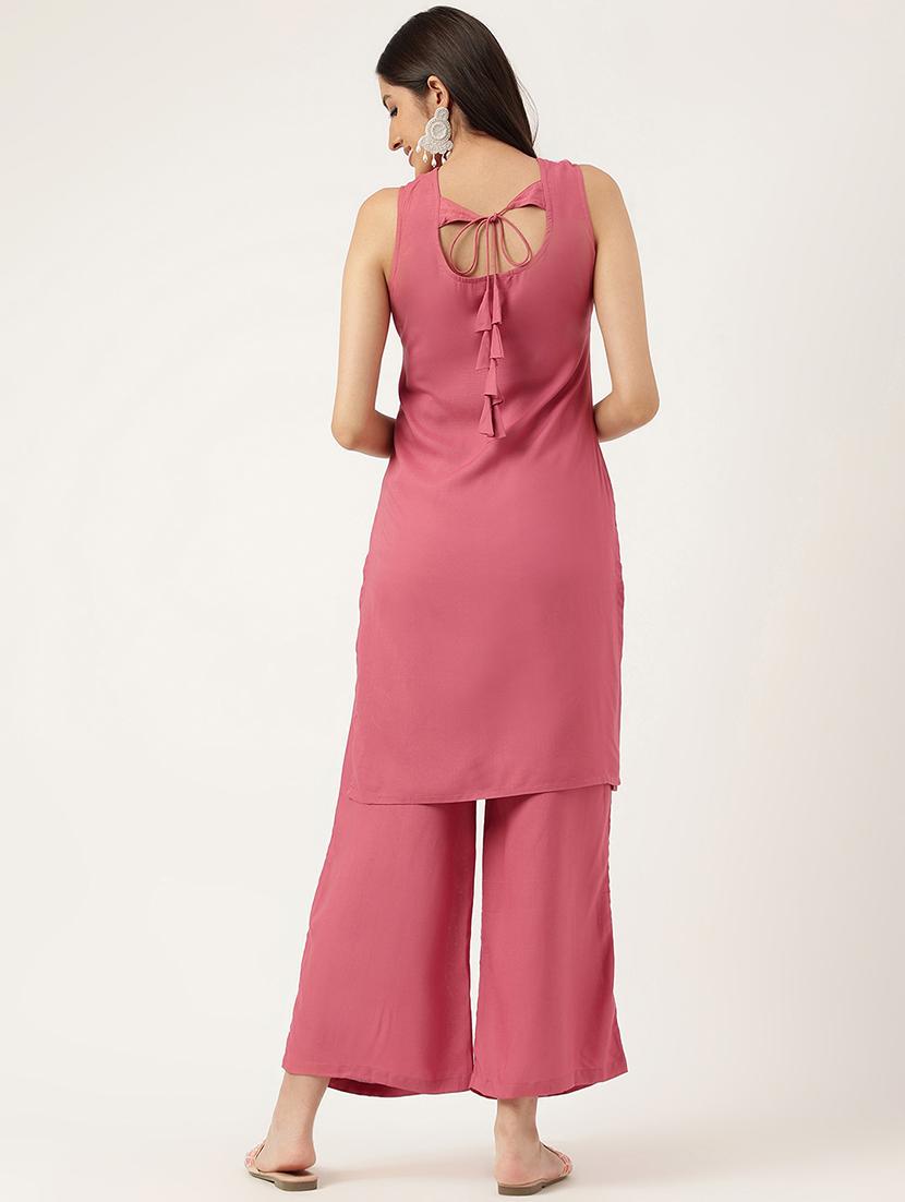 women embroidered sleeveless kurta palazzo set - 21958336 - Standard Image - 4