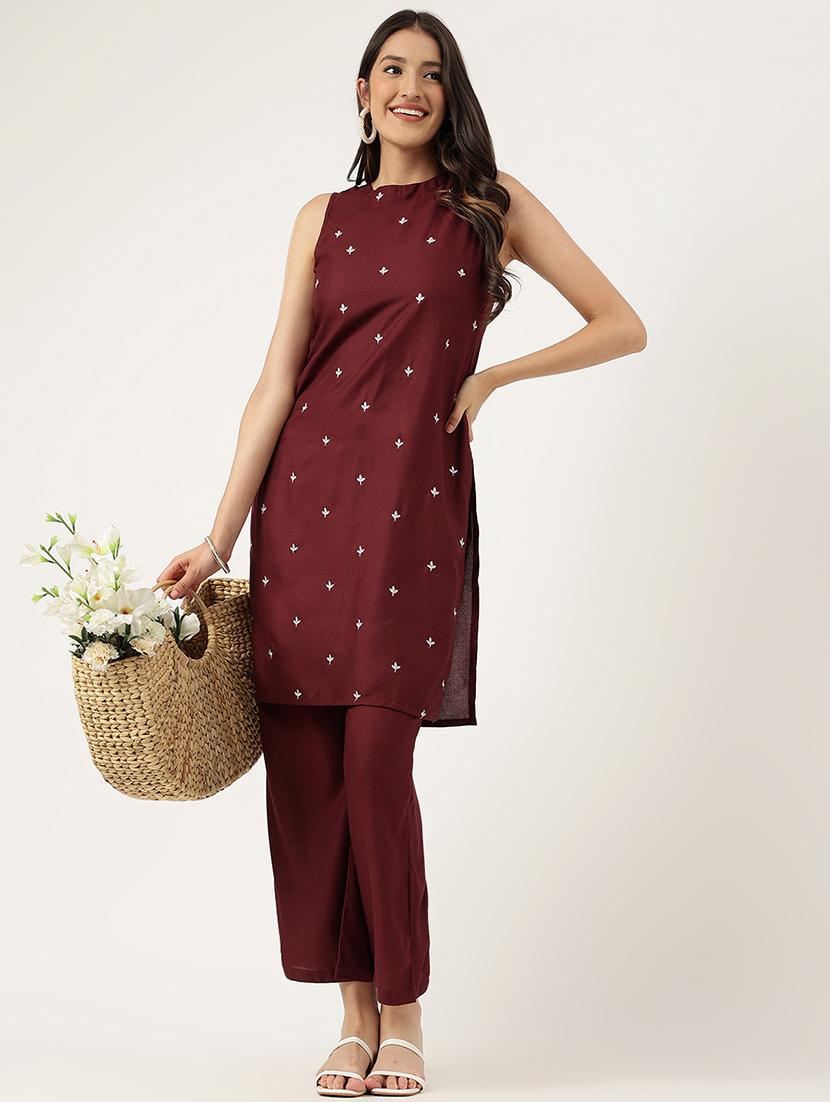 women embroidered sleeveless kurta palazzo set - 21958342 - Standard Image - 4