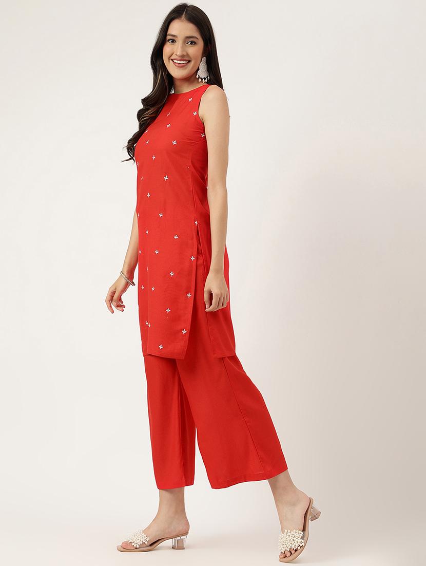 women embroidered sleeveless kurta palazzo set - 21958344 -  Standard Image - 1