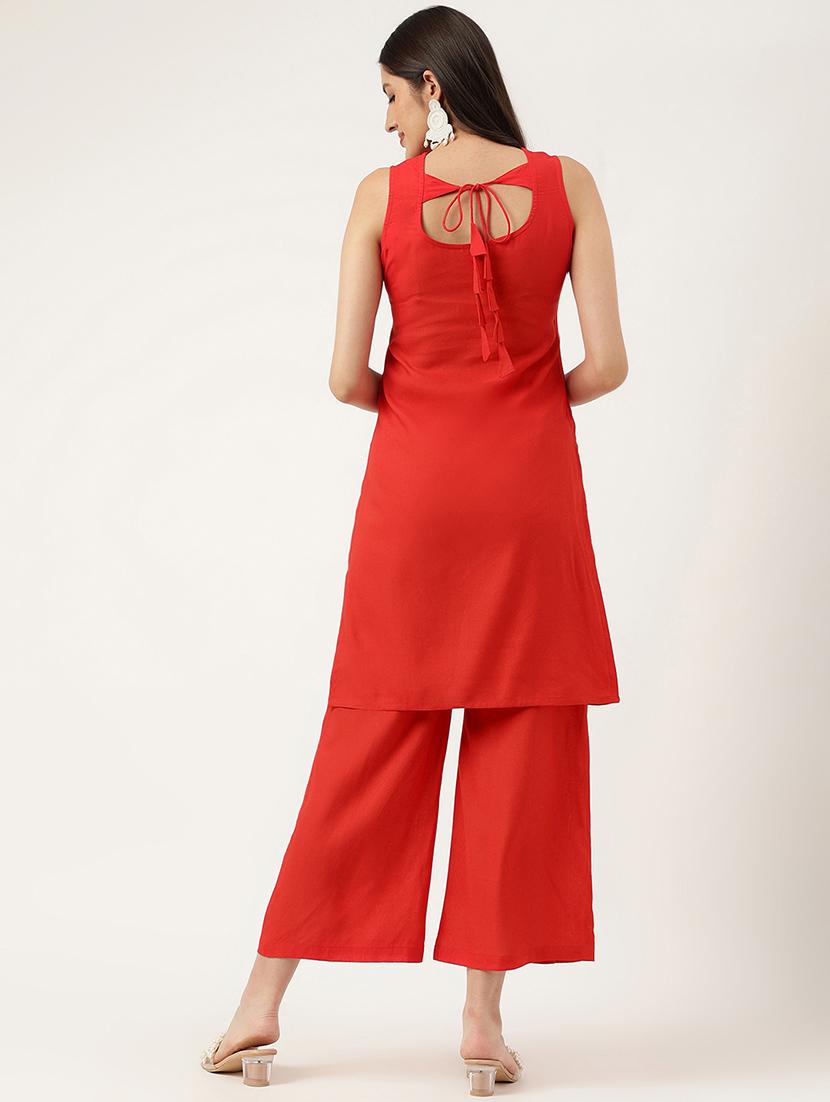 women embroidered sleeveless kurta palazzo set - 21958344 - Standard Image - 4