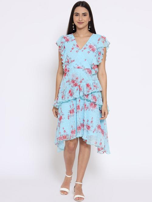 women floral print ruffle asymmetric dress - 21958355 - Standard Image - 0