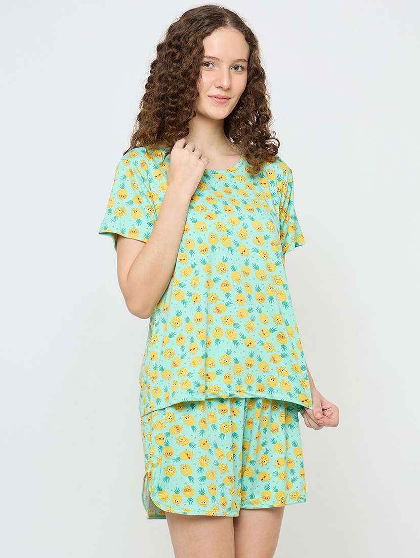 women printed nightwear shorts set - 21958369 -  Standard Image - 1