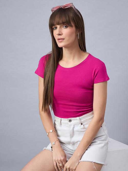 women solid short sleeve crop top - 21958376 -  Standard Image - 0