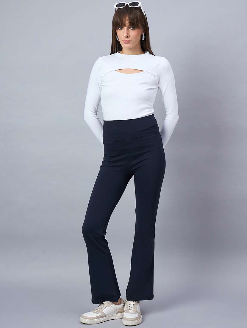 women solid long sleeve cut out crop top - 21958377 - Standard Image - 4
