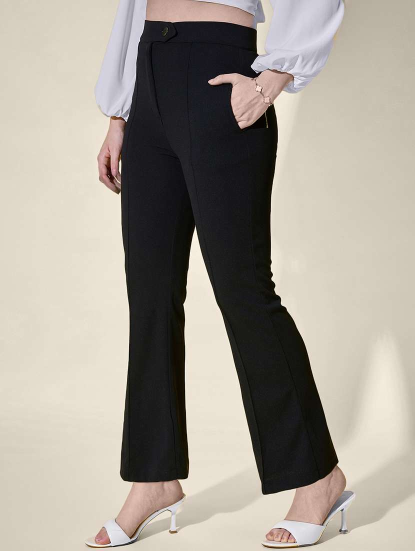 women solid mid rise bootcut trouser - 21958435 -  Standard Image - 1