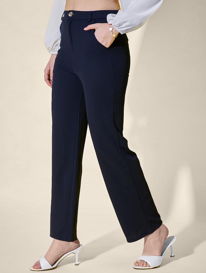 women solid high rise straight trouser - 21958436 - Standard Image - 1