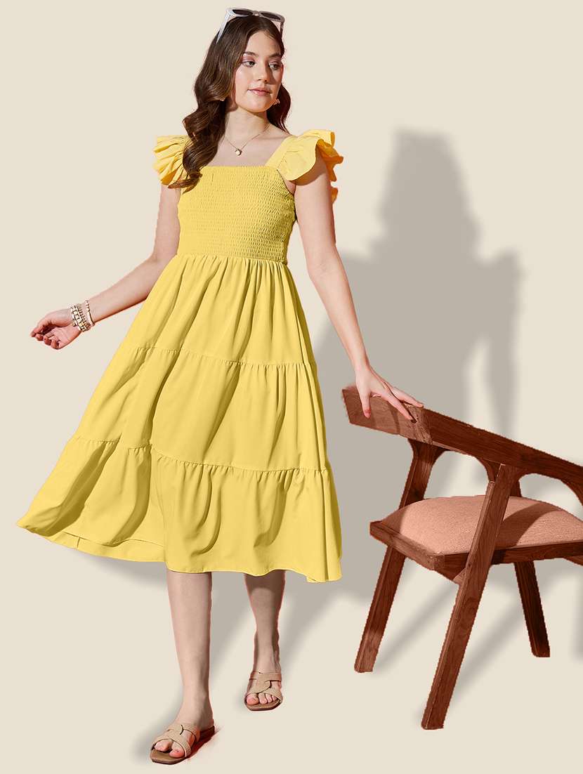 women solid ruffle sleeve tiered dress - 21958439 - Standard Image - 1